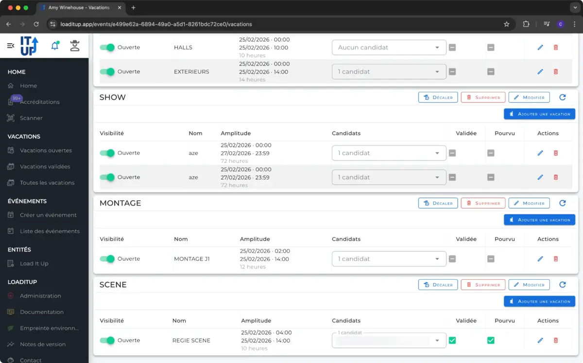 Assigner les vacations