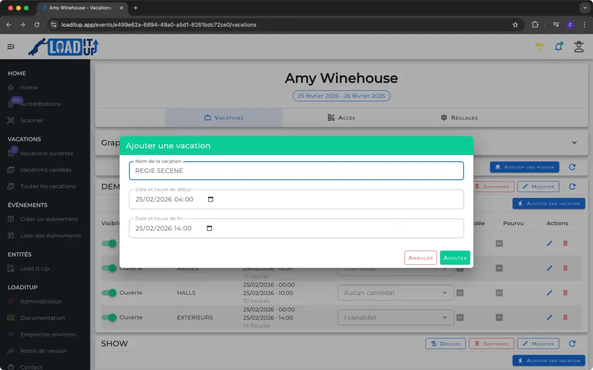 Créer et publier les vacations
